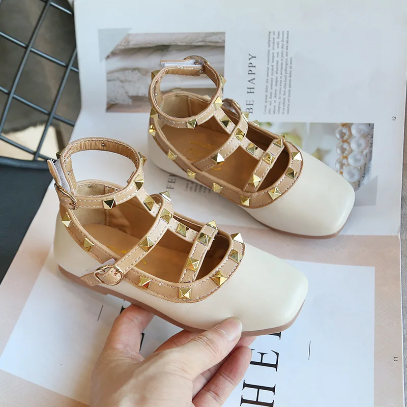 Girls Roman Rivets Shoes 2020 Spring Autumn L Fashion Square Small Mouth Leather Toddler Kids Princess Soft | Детская одежда и