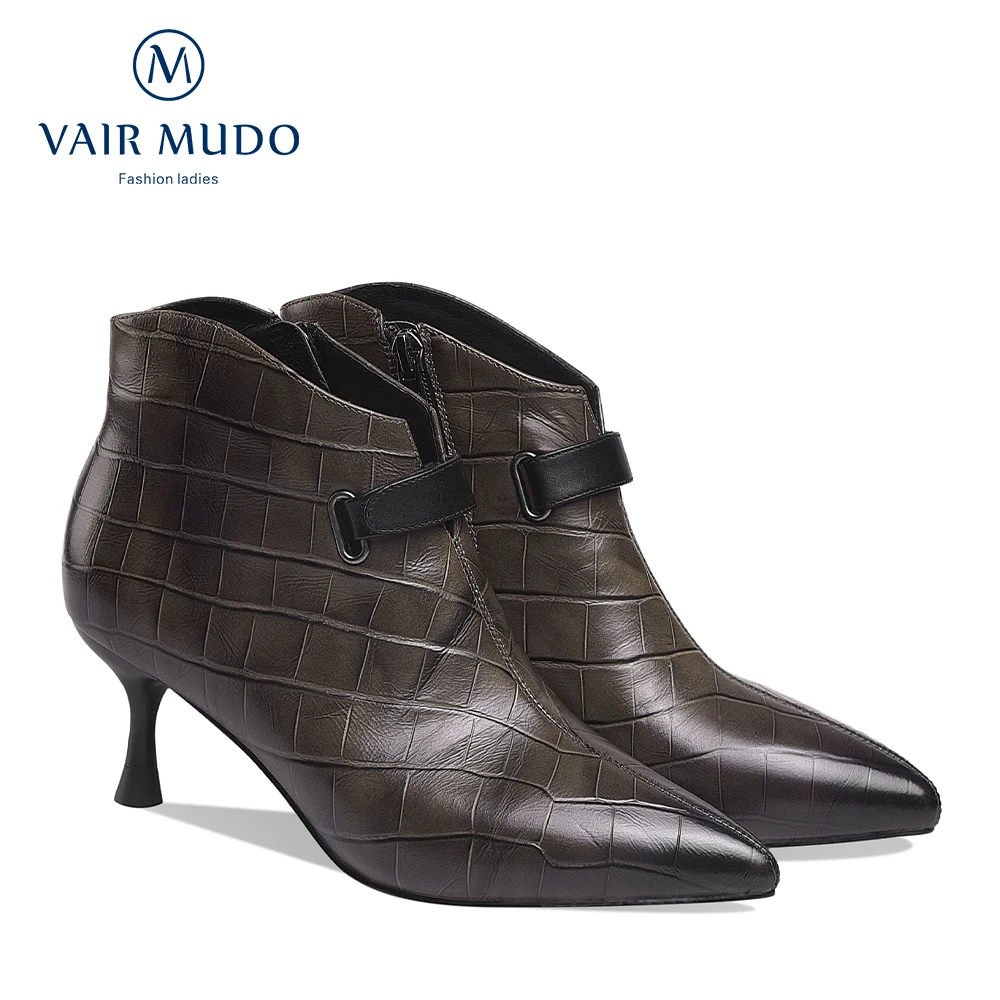 

VAIR MUDO Women Ankle Eleagnt Work & Safety Shoes Black Genuine Leather High Thin Heels Solid Fashion Elegant Autumn WM-X181-C