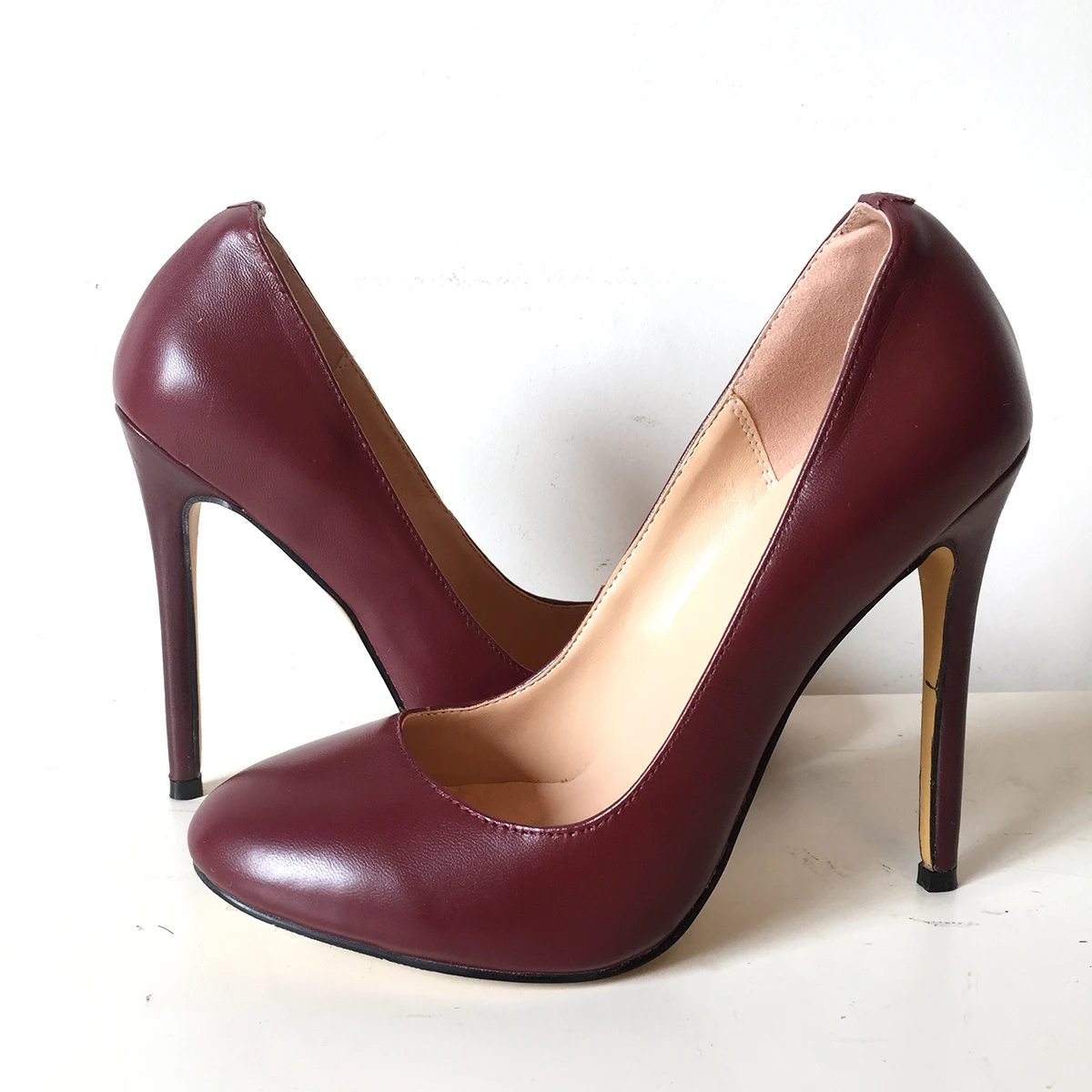 

Women's Shoes Round Toe High Heels Pumps Wine Red US8