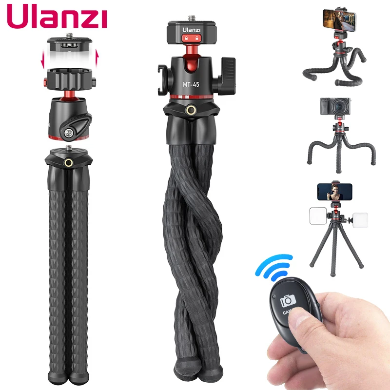 

Ulanzi MT-45 Octopus Flexible Tripod For Phone DSLR Camera Vlog Tripods With Claw Quick Release Plate System Ballhead Cold Shoe