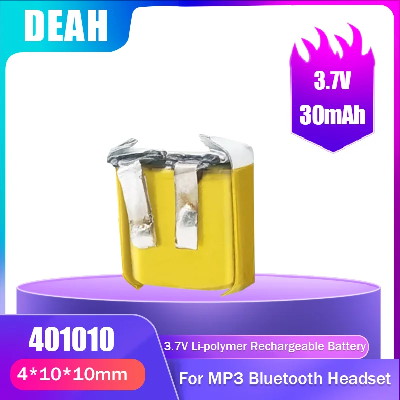 1/2pcs 401010 3.7V 30mAh Lithium Polymer Li-Po Rechargebale Battery For Bluetooth Headsets TWS i9 i12 Earphone Smart Watch Cell |