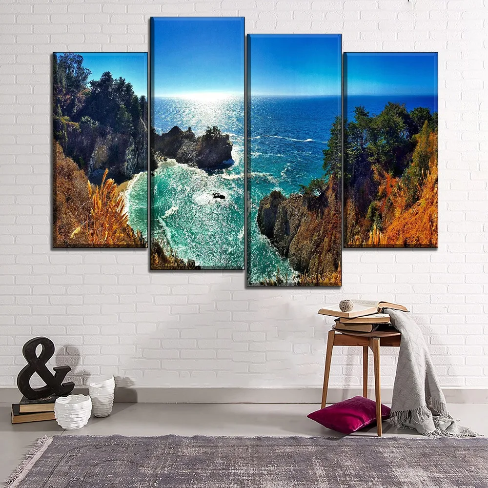 Пейзаж с изображением моря пляжа восход на океане натуральные горные цветок 4 шт.
