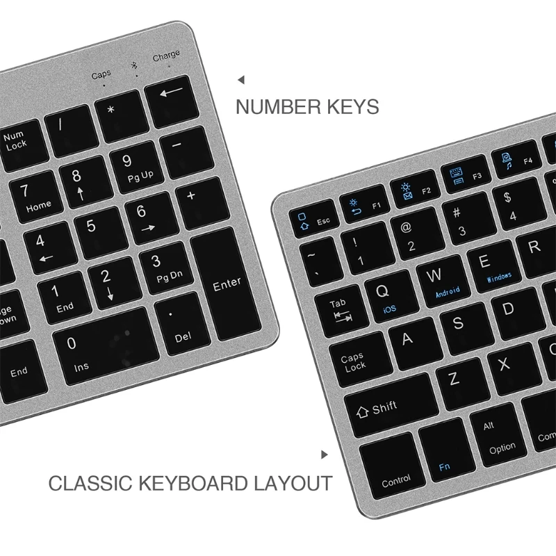 

Bluetooth Keyboard 102 Keys Rechargeable Bluetooth Wireless Keyboard with Number Pad for Laptop Tablet Cellphone