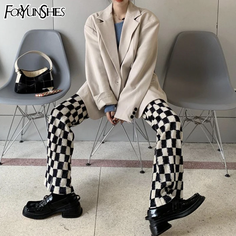 

Женский Повседневный костюм, элегантный Блейзер + пуловеры с круглым вырезом и длинным рукавом в рубчик + винтажные клетчатые брюки, модель ...