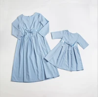 New 2020 Spring Autumn Mom and Daughter Dress Solid Bow Mother Daughter Dresses Family Matching Outfits Mommy and Me Clothes