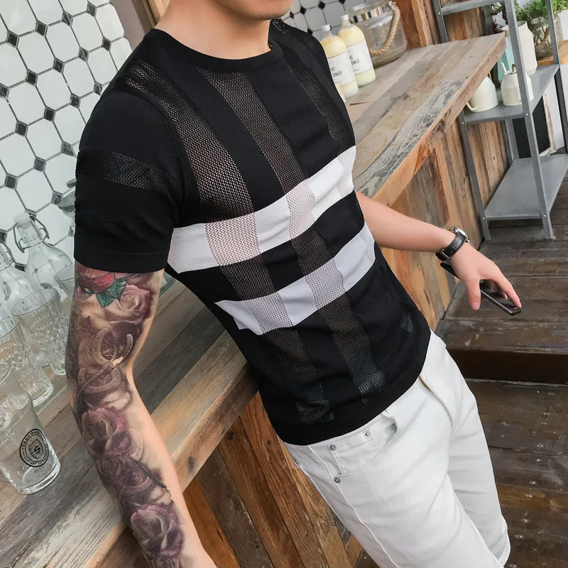 Новая мужская футболка для ночного клуба вечерние клетчатые вязанные футболки с