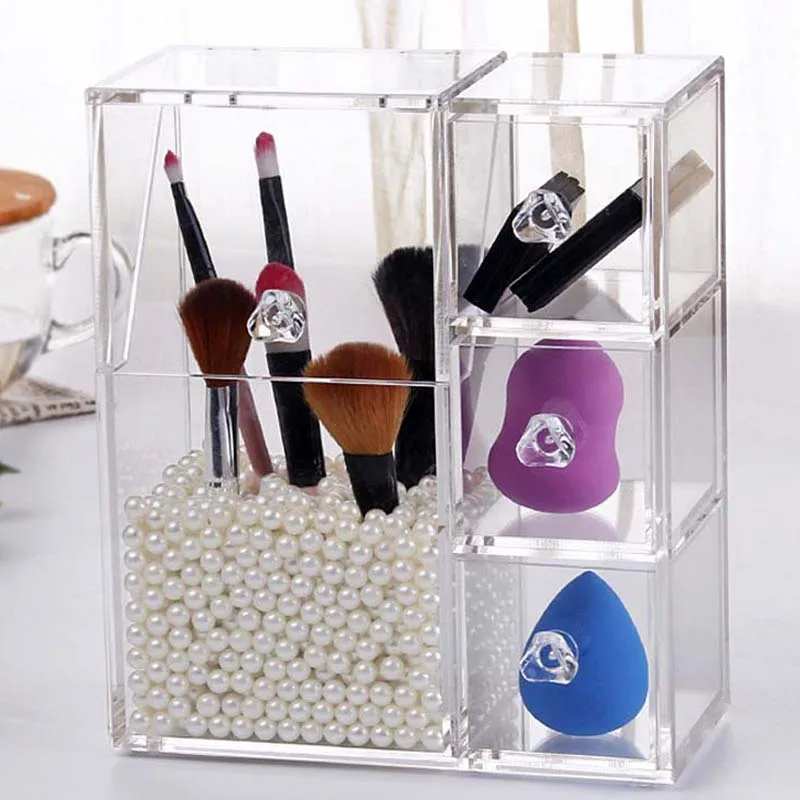 

High Quality Clear Acrylic Pearl Box Cosmetic Case Lipstick Holder Makeup Organizer Cotton Swab Box Cosmetic Display With Drawer