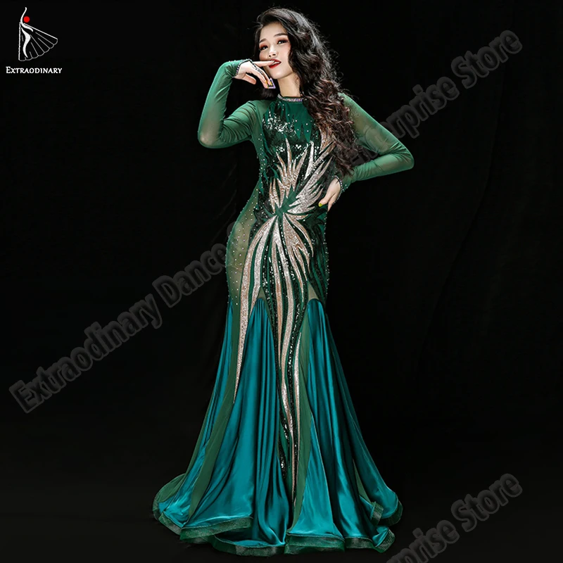 Восточное платье с длинным рукавом костюмы для женщин танец живота юбка блёстки