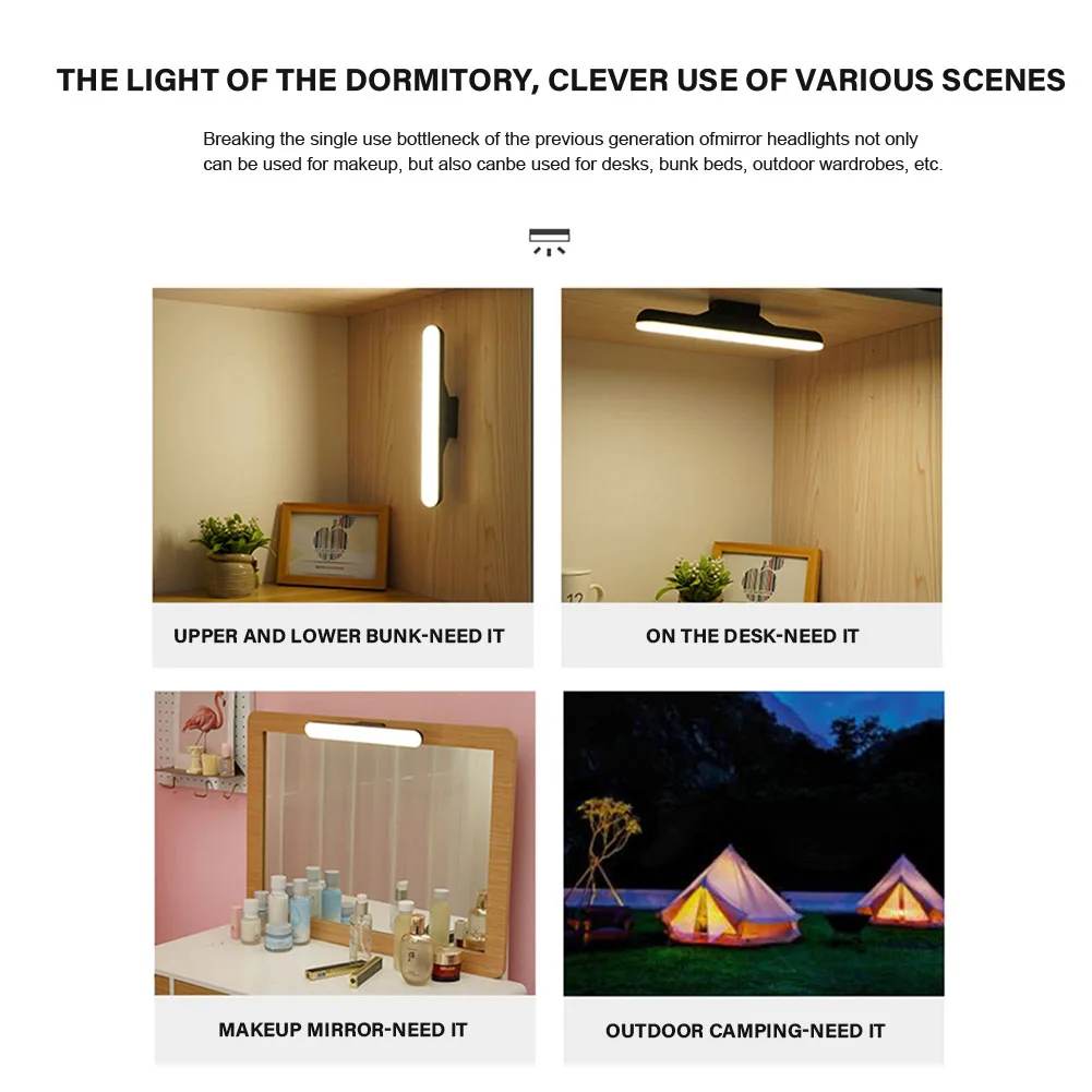 

Desk Magnet Adsorption Smart Dormitory USB Rechargeable Reading Makeup Bedroom 14pcs LED Eye Protect Home Cabinet Light Dimming