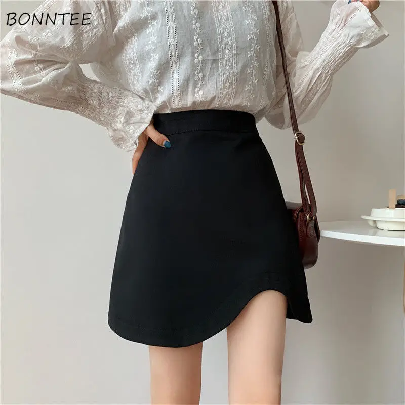 

Mini Skirts Women Asymmetrical Solid Elegant Simple High Quality Office Lady Trendy Spring Empire All-match Classic Tender Chic