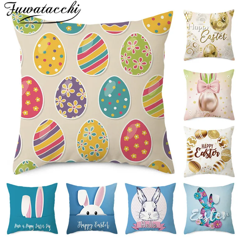 

Fuwatacchi Happy Easter Gift Pillow Cover Cute Rabbit Cushion Cover Printed Throw Pillowcase for Home Sofa and Chair Decorative