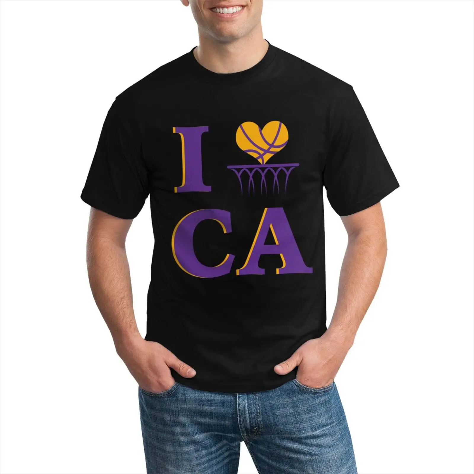 

Casual Street Wear Fashion Trending Men's T-shirt I love CA Basketball Pattern Funny Cotton Round Neck Classical Short Sleeve