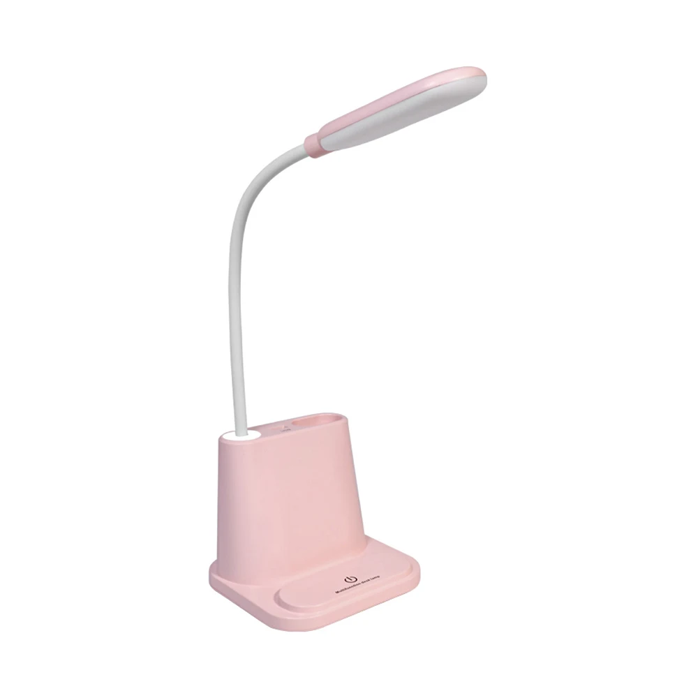 pink USB Перезаряжаемый Светодиодный настольный светильник, сенсорная регулировка яркости, настольная лампа, держатель для телефона, светильник для чтения с вентиляторной щеткой, лампа для горшка - Цвет корпуса: pink