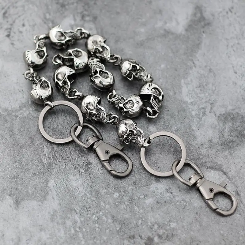 Готические джинсы череп голова цепь Панк Скелет Брюки брюки байкер кошелек R7RF -