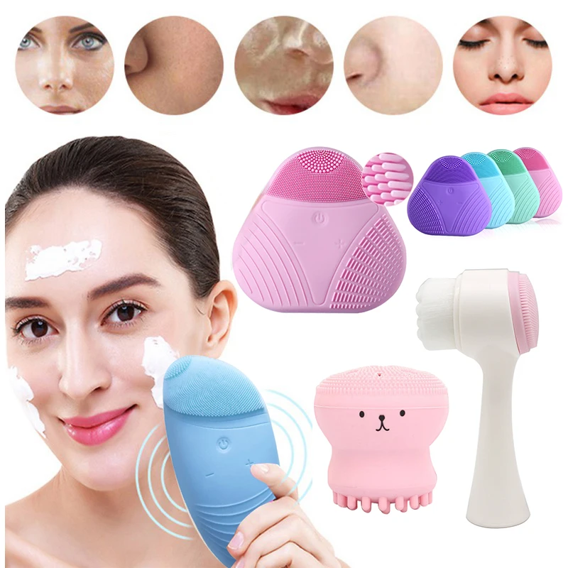 

Silicone Face Cleansing Brush Electric Face Cleanser Cleansing Skin Deep Washing Massage Brush Soft Deep Face Pore Cleanser
