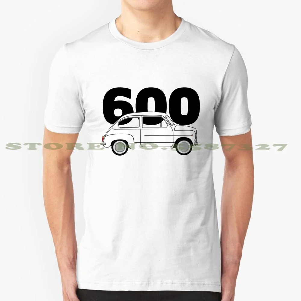 

600 White Graphic Custom Funny Hot Sale Tshirt Seat 600 Seat 600 Car Retro Six Hundred Automobile Spain Fiat Fiat 600 Vehicle