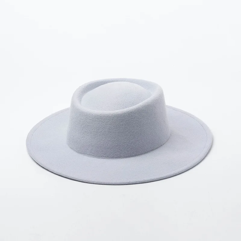 01907-HH8124 британский стиль Зимняя шерстяная шляпа Fedora разных цветов для мужчин и женщин шерстяная шляпа - Цвет: sky blue