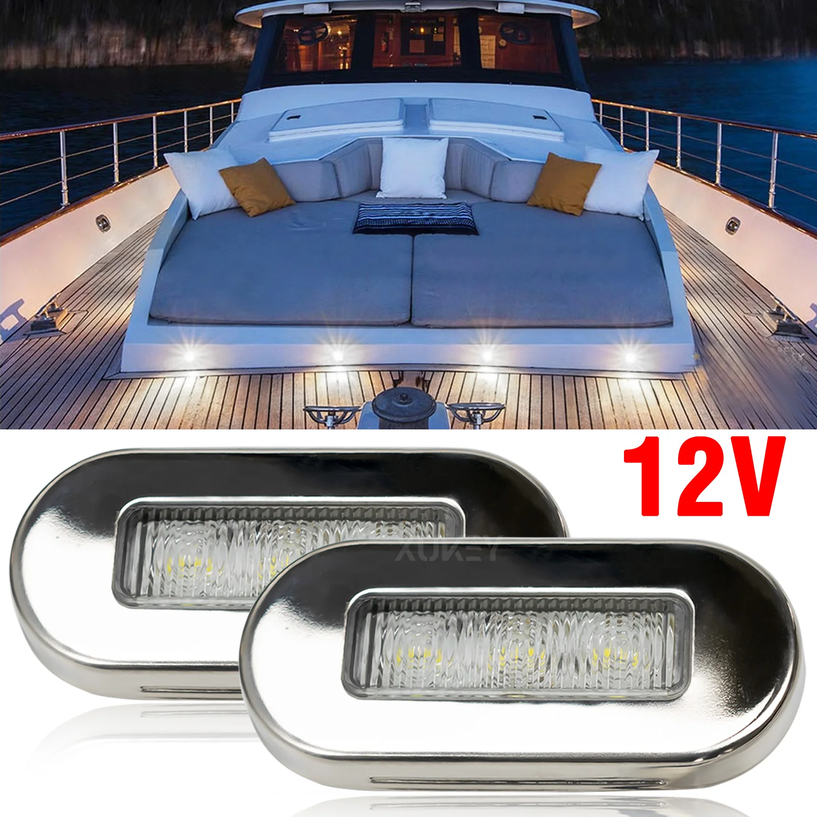 

2x White 3" LED Oblong Yacht Marine Boat Anchor Stair Deck Garden RV Cabin Walkway Stair Light Marker Clearance Accent Caravan
