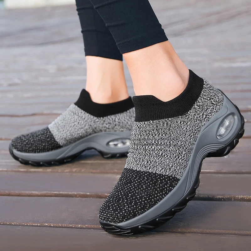 

Women Running Sneakers Autumn 2021 Breathable Ladies Slip-on Outdoor Walking Platform Air Wedges Socks Sports Shoes Plus Size 43
