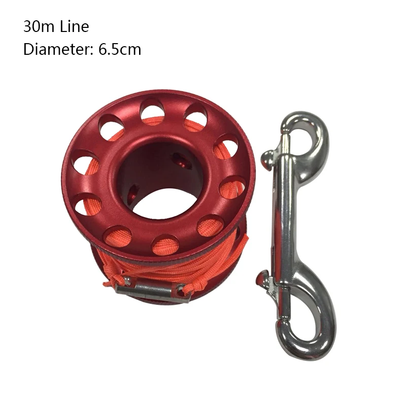 Red 30m Line Дайвинг алюминиевый Finger Spool катушка 15/возможностью погружения на глубину до 30 м линия с Нержавеющая сталь оснастки зажим болта, чтобы вы были заметны линии - Цвет: Red 30m Line