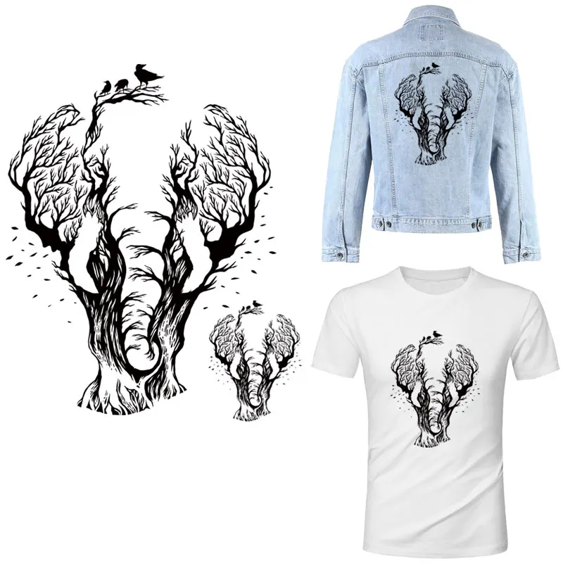 

Black Elephant Thermal Sticker Ironing Clothes Prints DIY Heat Transfer Iron On Patch Washable Appliqued Punk Clothes Decoration