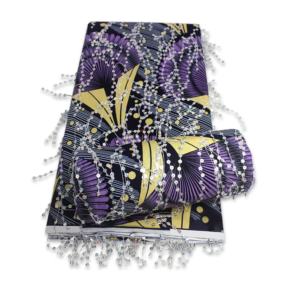 

Latest Sequins African Fabrics 100% Cotton Batiki Wax Prints Kitenge/Pagnes/Kikwembe Embroidered Sequins YXL-90