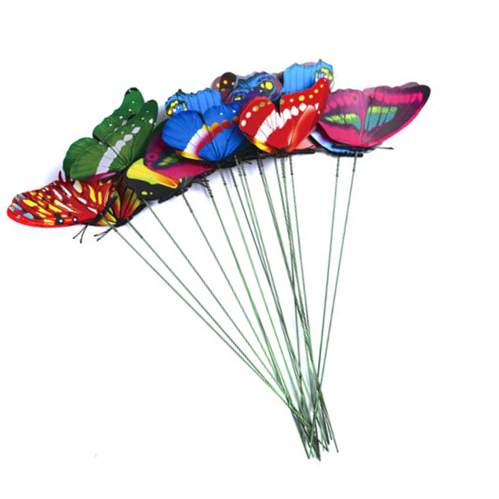 

100Pcs/set Simulation Butterfly Rods Decorative Butterfly On Sticks Flower Pots Plant Decoration Garden Ornament