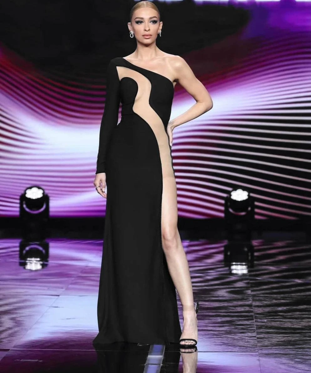 

Женское зимнее сексуальное Сетчатое платье макси с одним рукавом, длинное черное облегающее Бандажное платье 2021, дизайнерское элегантное в...