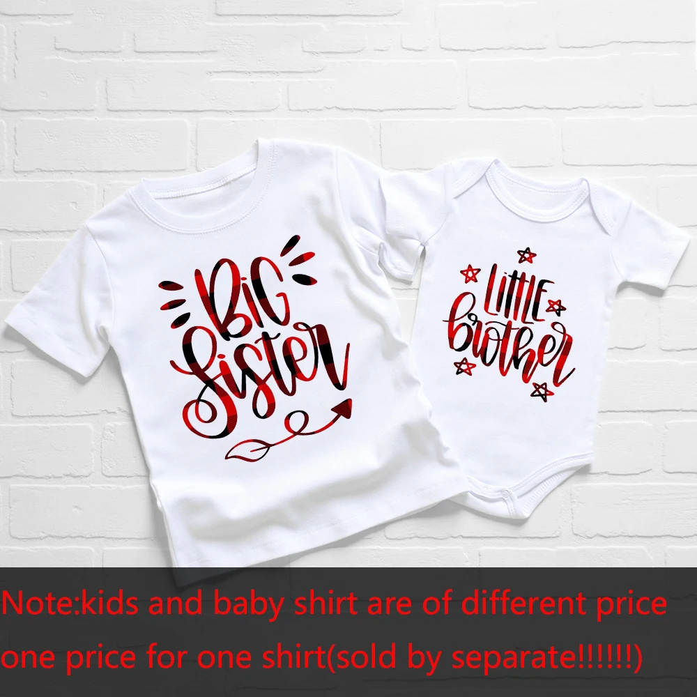 Conjunto de ropa a juego para hermana mayor y hermano peque&ntilde;o, Camiseta estampada de cuadros de B&uacute;falo, conjunto de ropa familiar, 1 ud.-4