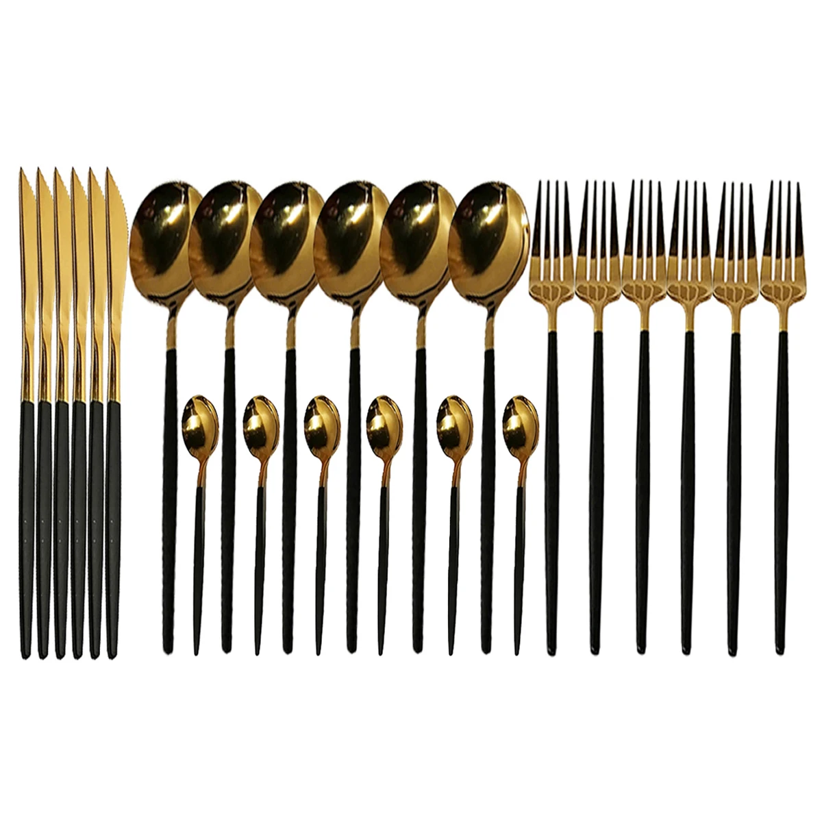 

24Pcs 18/10 Stainless Steel Tableware Dinner Black Gold Dinnerware Set Knife Fork Spoon Cutlery Sets Kitchen Flatware Sets