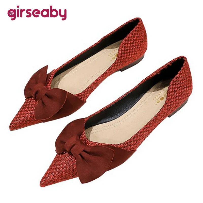 

Girseaby Pointed toe Shallow mouth Bowknot Flat shoes Commuting All seasons Woven comfortable Soft-soled flat-heeled women Hot