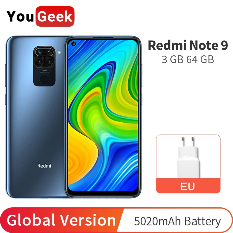 Глобальная версия Xiaomi Redmi Note 9 3 Гб оперативной памяти 64 ГБ мобильный телефон MTK Helio
