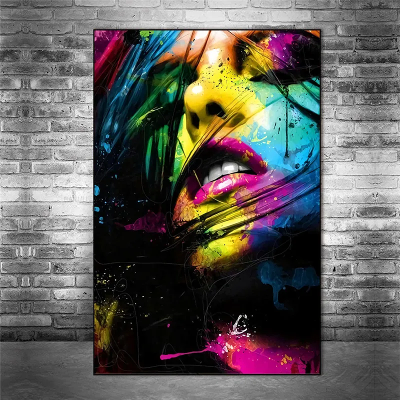 

Sexy Lips Graffiti Art Canvas Paintings Art Colorful Girl Face Posters and On The Wall Prints Art Pictures Decor Cuadros