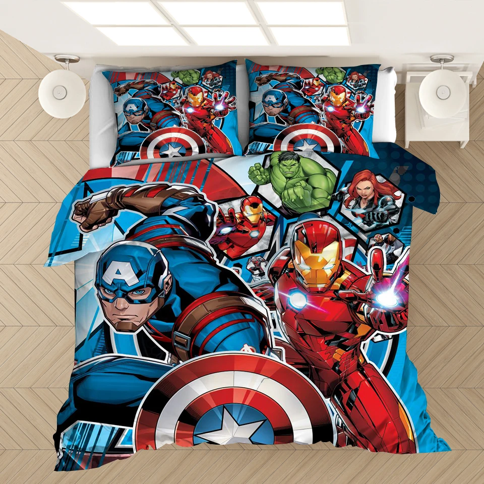 

Home Spin Disney Avengers Captain America Hulk Patch Bedding Set Soft Duvet Quilt Cover Pillowcase Boy Deluxe Bedroom Decor