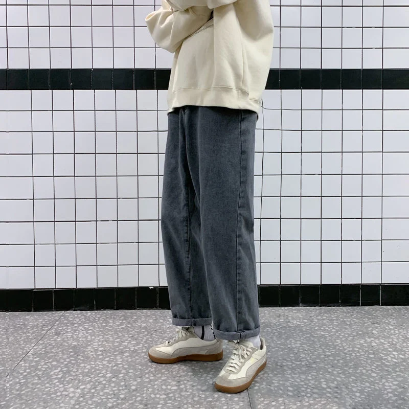 Мужские прямые джинсы в Корейском стиле, уличная одежда в стиле Харадзюку, свободные джинсы, повседневные брюки, 2020