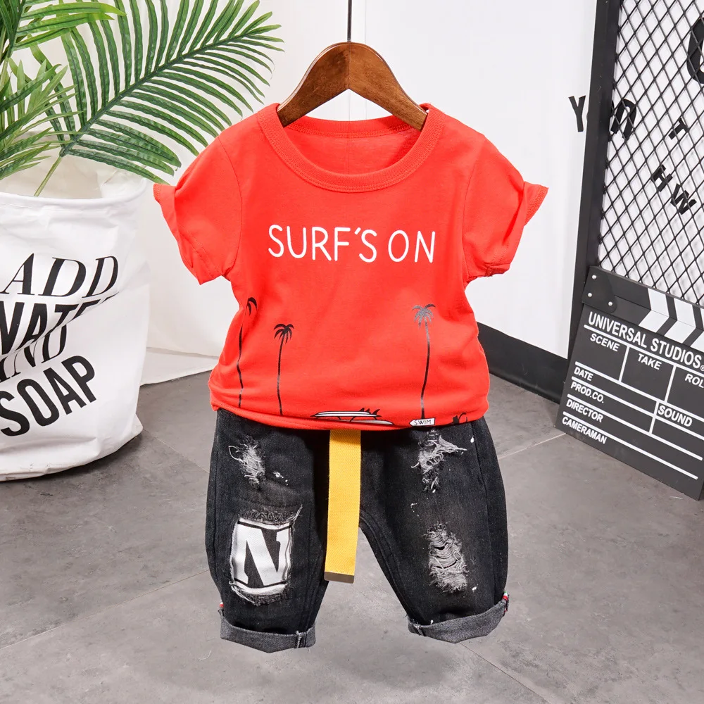 

Children Clothes Baby Boy Clothing Set Cotton Baby Girl Clothing Set Summer kids Cartoon letter T-shirt+denim shorts 2pcs set