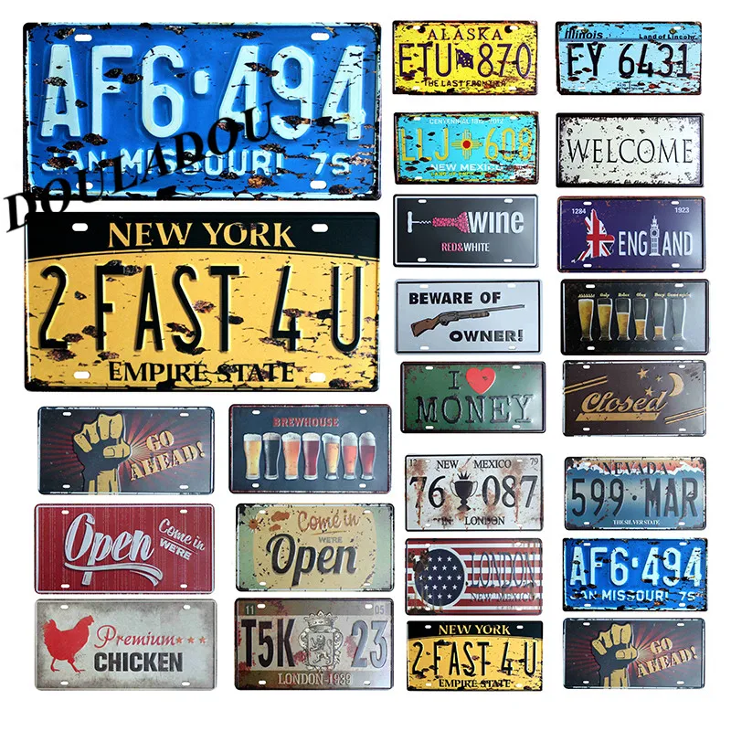 

[Douladou] Vintage Metal Tin Signs USA Car Plates Number Decorative License Plaque Poster Bar Club Wall Car Decoration30*15CM