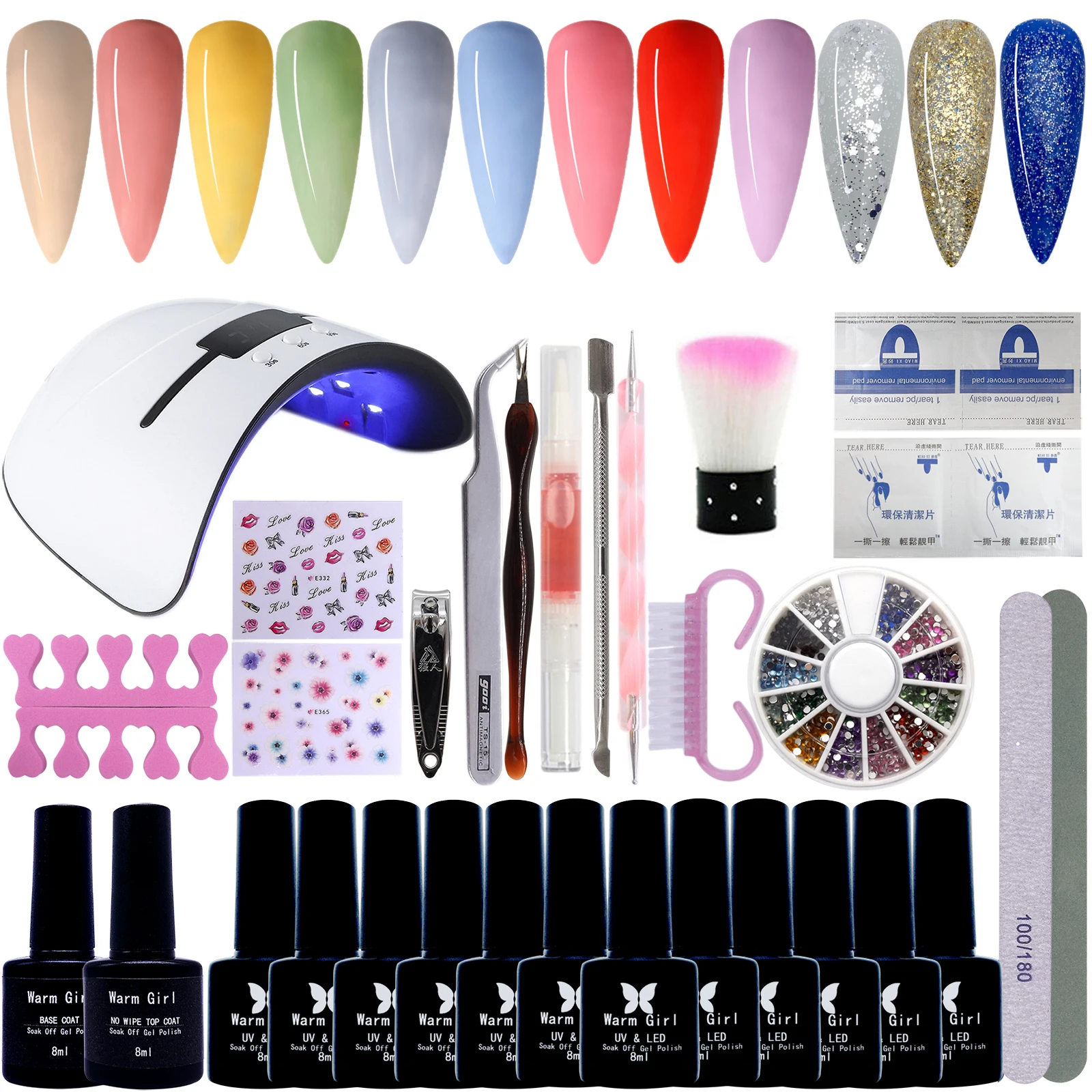 

Warm Girl 12 Colors Gel Nail Polishes Starter Kit with 36W UV/LED Nail Lamp, Base Top Coat, Gel Polish Manicure Nail Art DIY