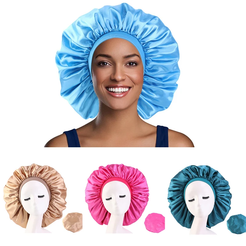 

Women's Hair Cap For Sleeping American Popular Extra Large Satin Round Elastic Wide Chemo Bonnet Haircover Turban Night Hat