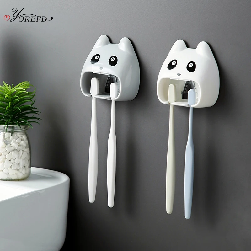 

OYOREFD Cute Cartoon Bathroom Toothbrush Holder Multi-function Wall Mounted Razor Tooth Brush Holder Bathroom Organizer