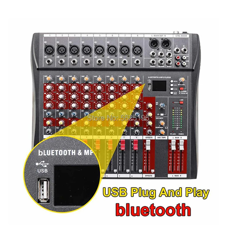 Лучшая продажа 6 канальная микшерная консоль аудио миксер Bluetooth MP3 USB