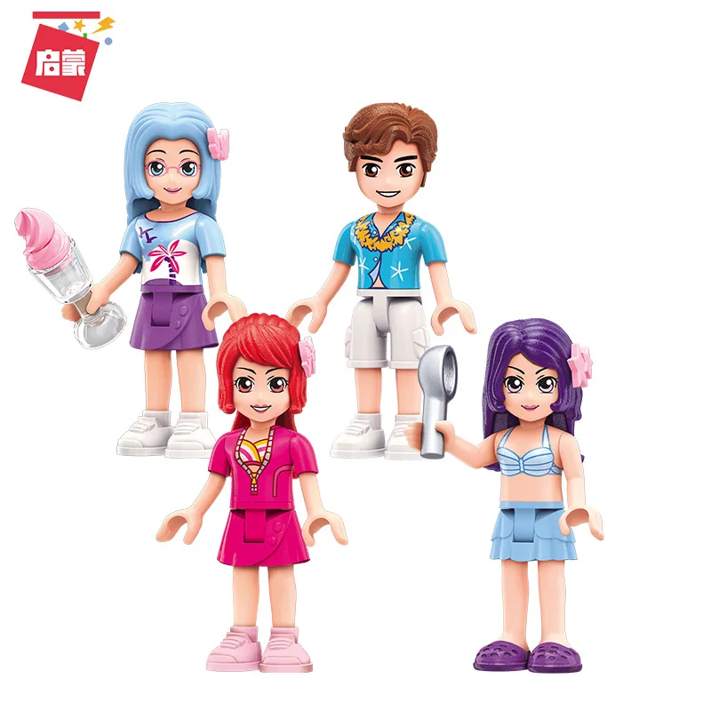 

Enlighten Girl Friends Seaside Beach Park Camping Villa Model Building Blocks Figure Toys For Children Christmas birthday Gift