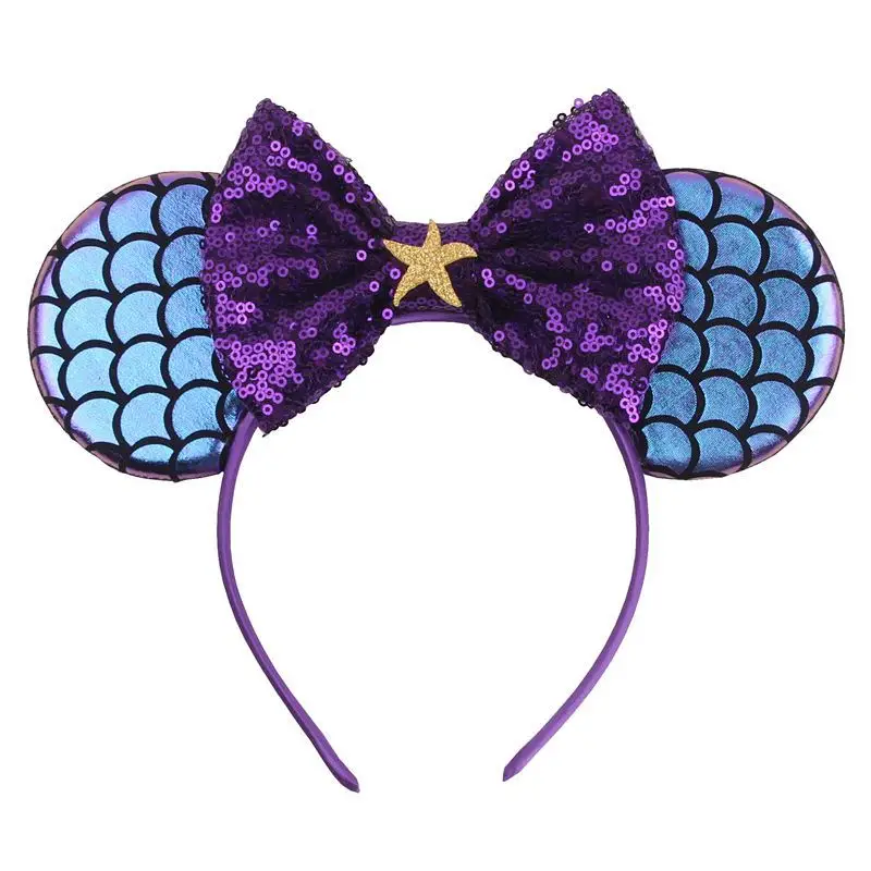 Микки Минни уши зеленый русалка Блестящий бант с пайетками повязка для волос в