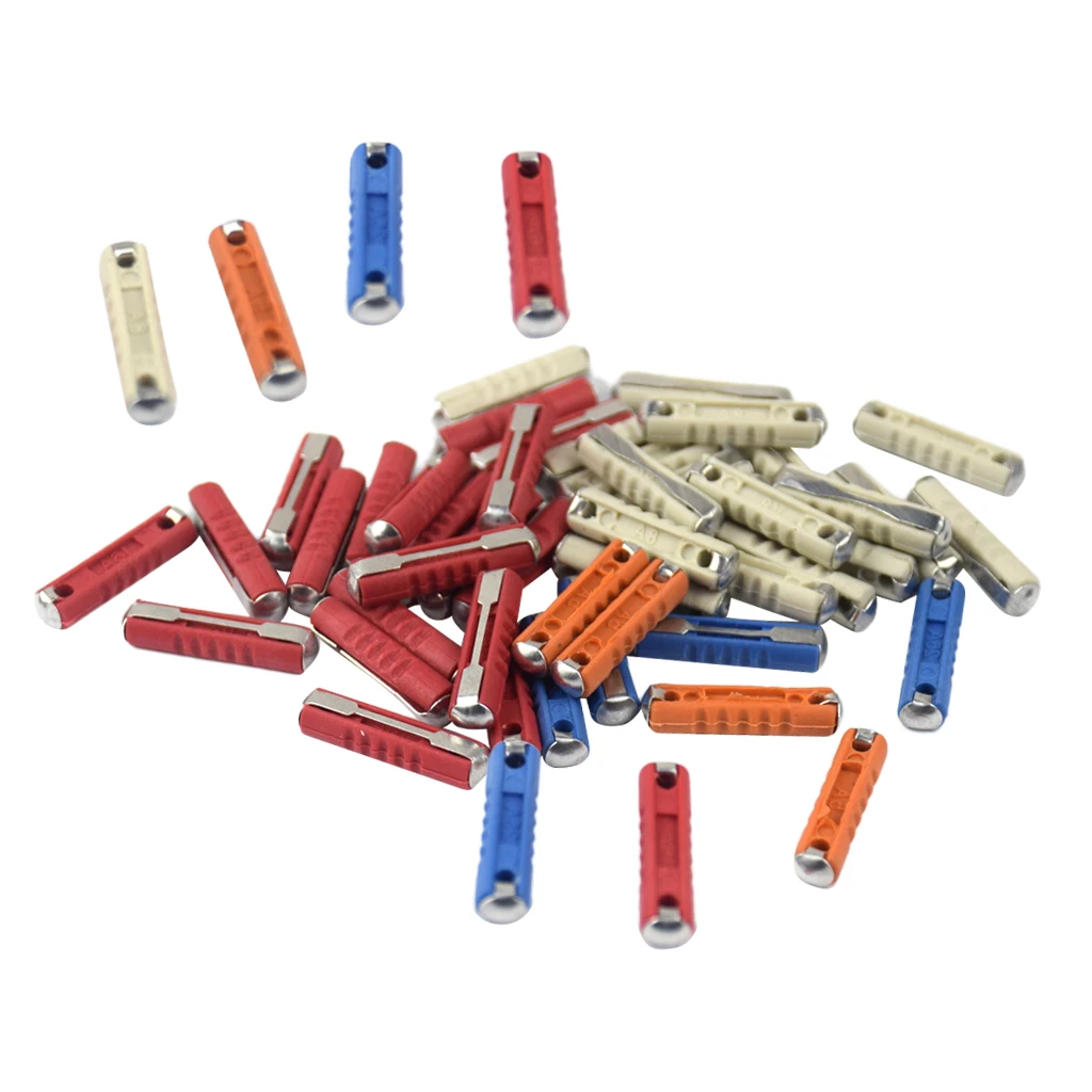 

BOX OF 50x MIXED CAR/AUTO CONTINENTAL TORPEDO PLASTIC FUSES 5,8,16 & 25 AMPS