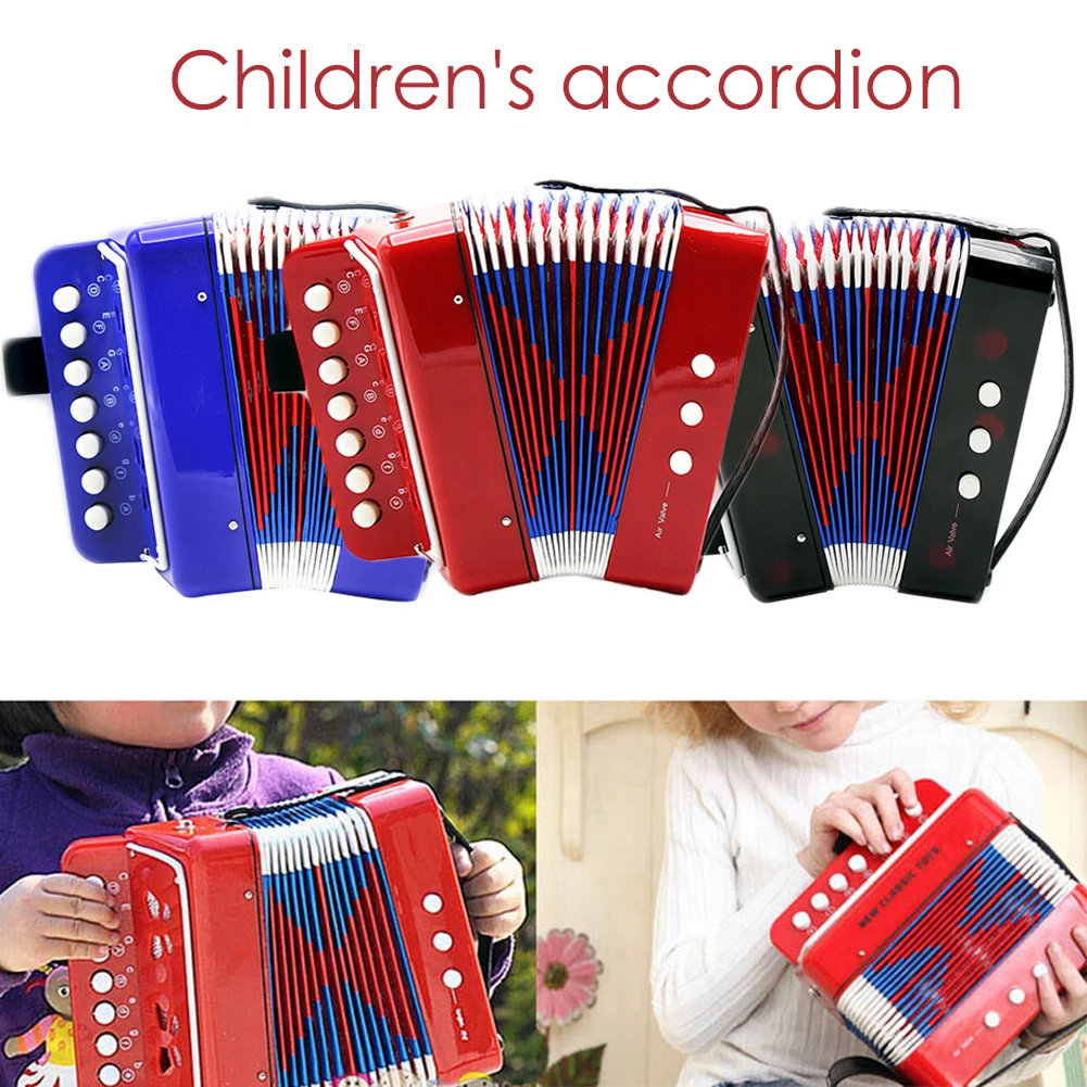 

High Quality 7-Key 2 Bass Mini Accordion Small Accordion Educational Musical Instrument Rhythm Band Toy Kids Black / Red / Blue