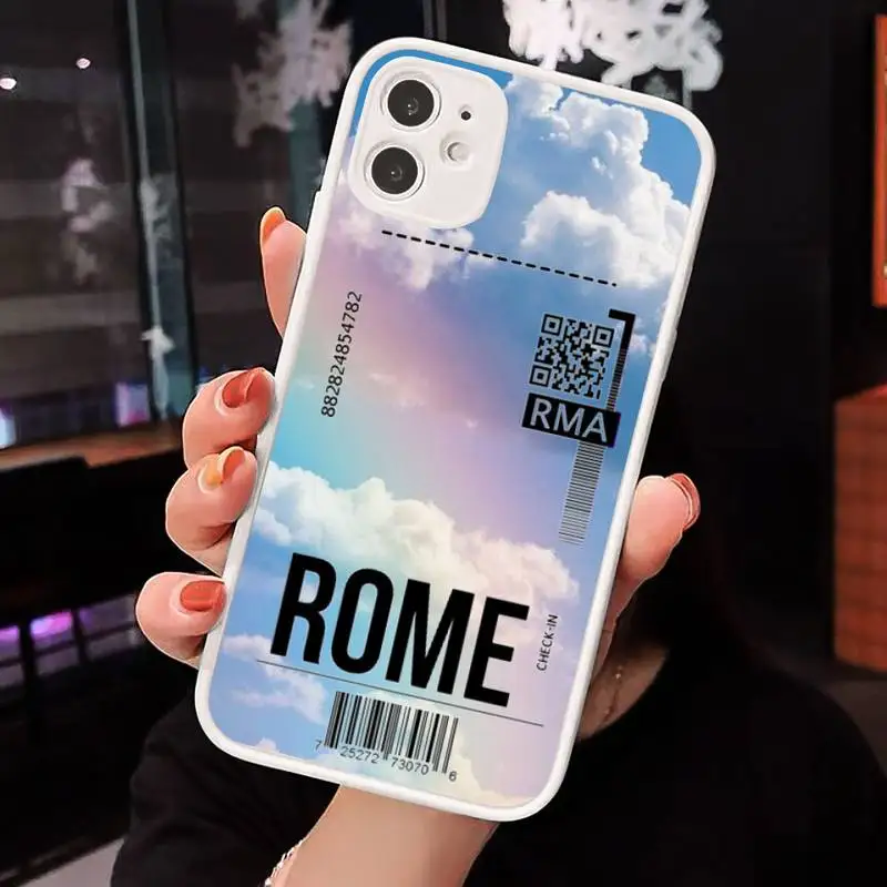 

Rainbow Sky air Ticket Phone Case For iPhone 12 11 Mini Pro XR XS Max 7 8 Plus X Matte transparent White Cover