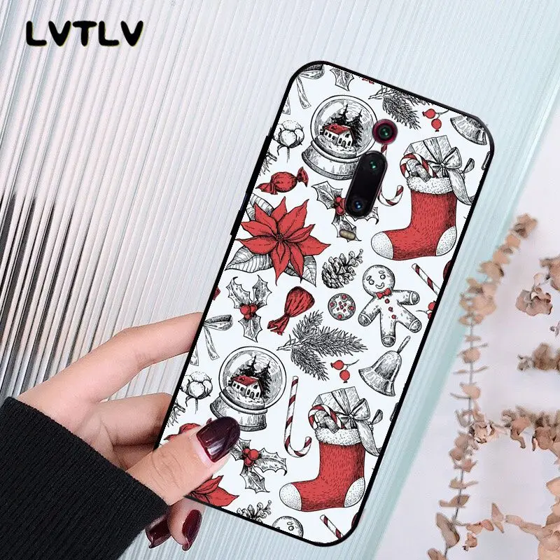 LVTLV Merry Christmas Gift Black TPU Soft Phone Cover for Xiaomi 8 9 se 5X Redmi 6pro 6A 4X 7 5plus note 5 |