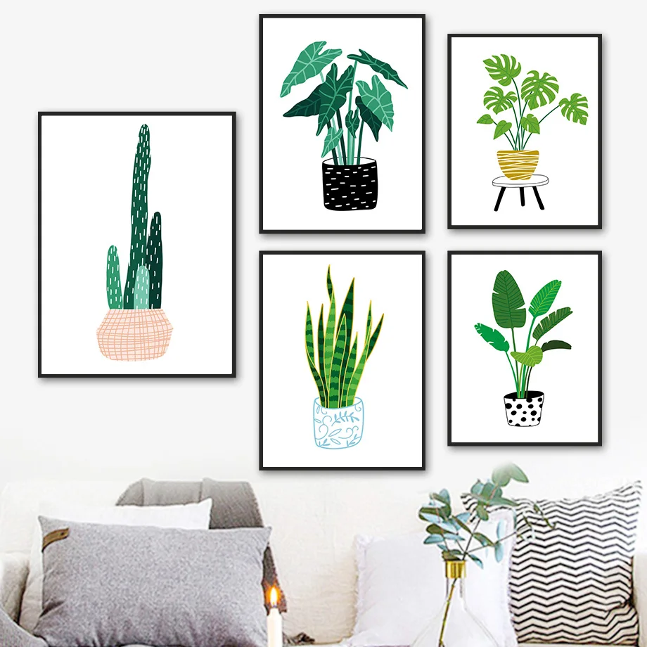 

Cactus Monstera Aloe Potted Plant Color Wall Art Canvas Painting Nordic Posters And Prints Wall Pictures For Living Room Decor