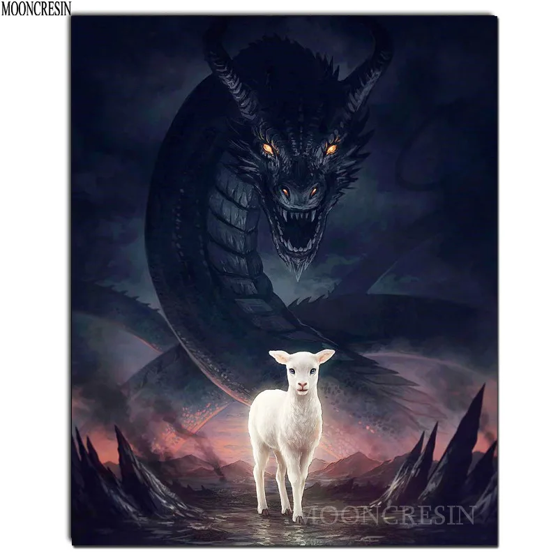 Алмазная живопись сделай сам вышивка крестиком Випер монстр и ягненок 3D полная