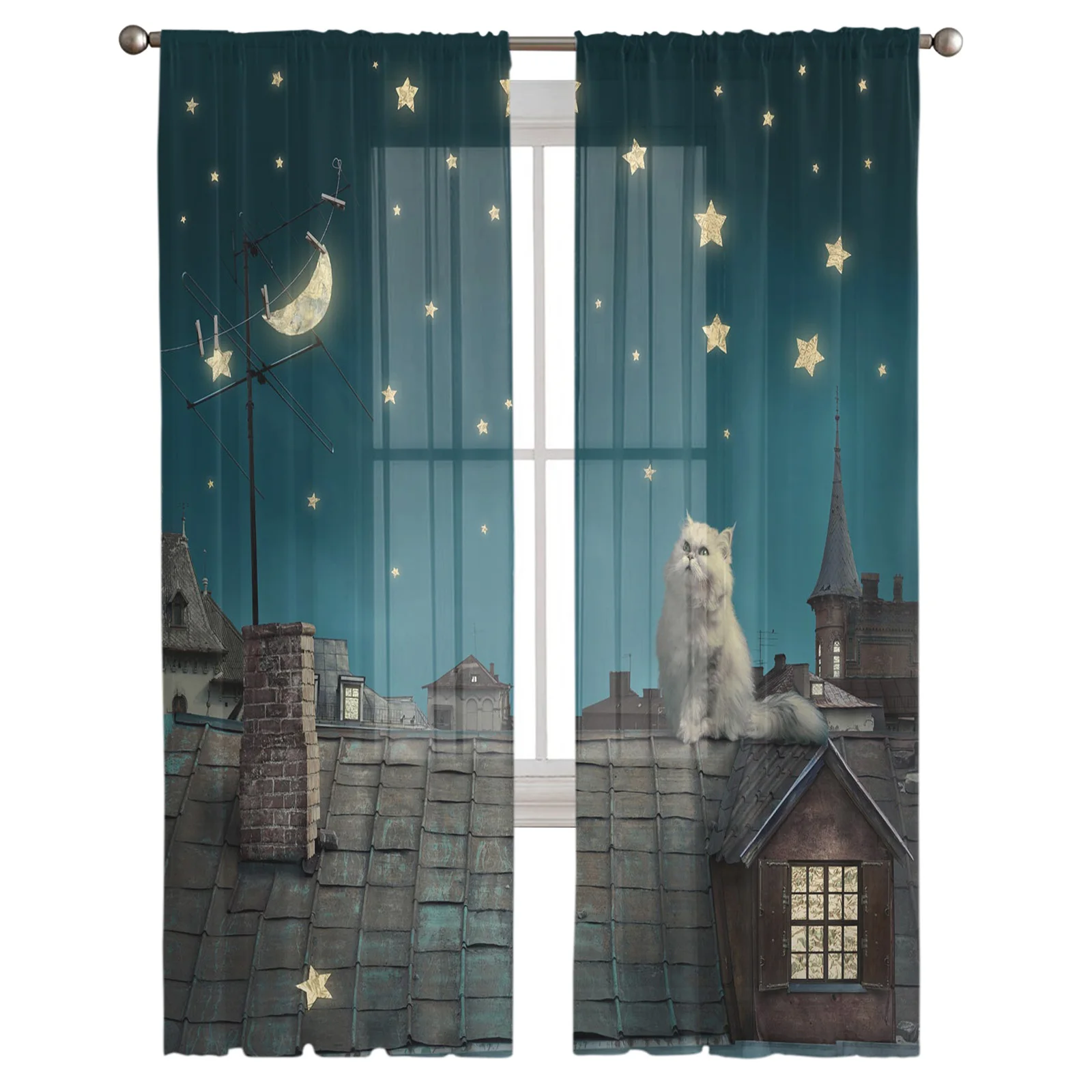 Тюлевые занавески с изображением котят и звезд на крыше шторы из вуали для